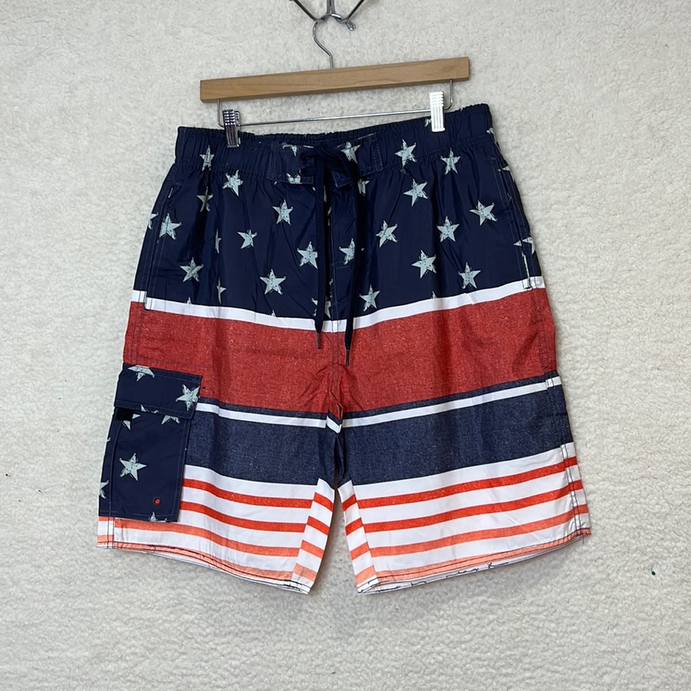 NWT Stillwater Supply Co Mens Patriotic Elastic Waist Tie Swimming Trunk XXL